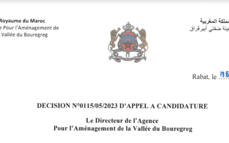 Decision N°0115/05/2023 D’appel A Candidature Le Directeur de Agence Pour I’Aménagement de la Vallée du Bouregreg 